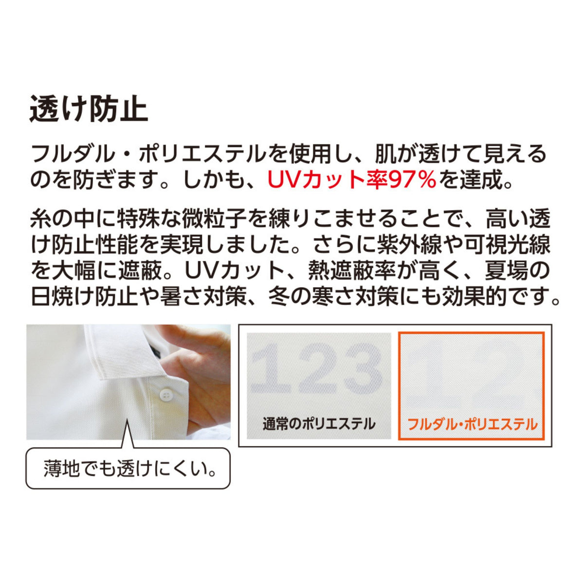 制電・防透・消臭長袖ポロシャツ [AS-258] 通年 コーコス信岡 機能詳細